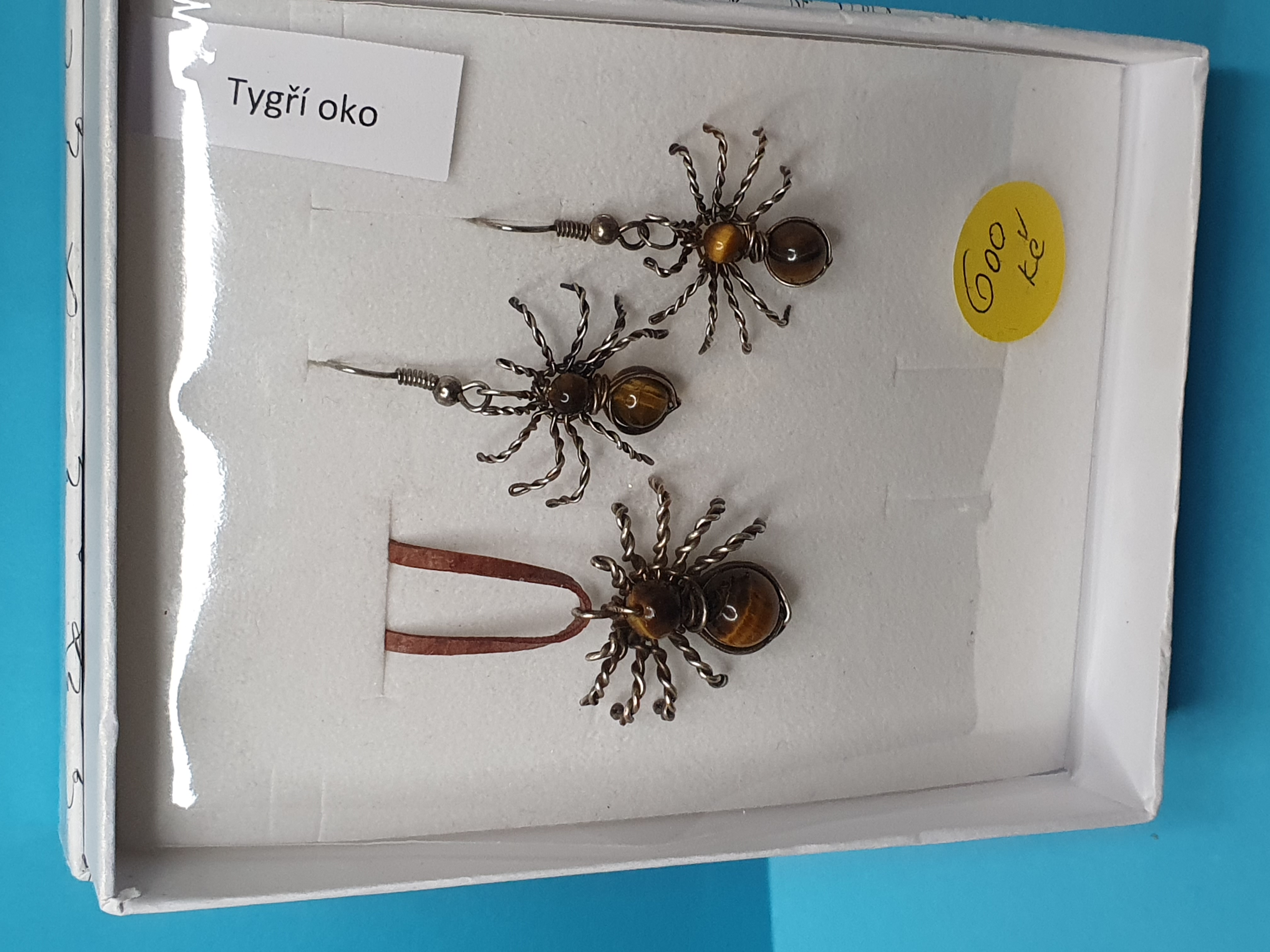Drátkovný set - Pavoučci - Tygří oko. Velikost2,5 x 2,5 cm. Cena 600 Kč